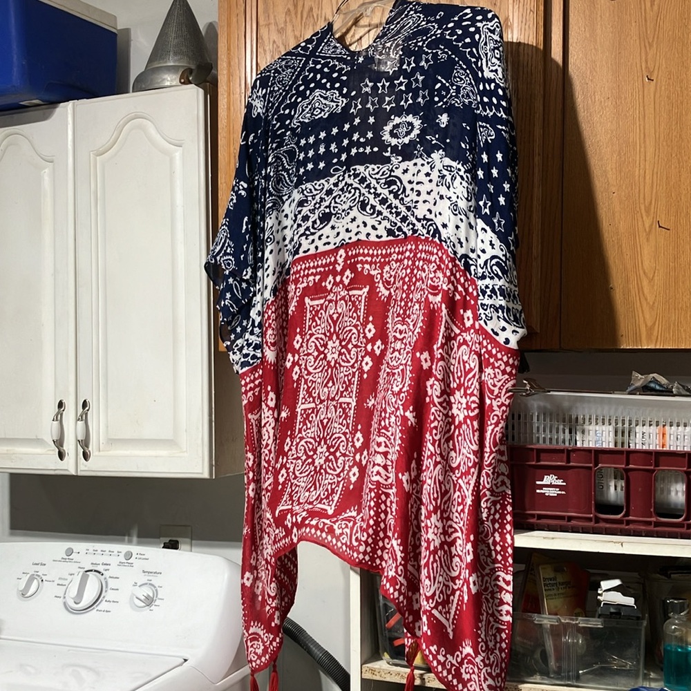 QUAGGA “Patriotic” Red, White, & Blue Kaftan/Swimsuit Coverup One Size Fits All
